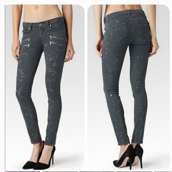 NWT PAIGE Edgemont Grey Zip Paint Splatter Mid Rise Ultra Skinny Jeans Size 24 - Picture 7 of 7